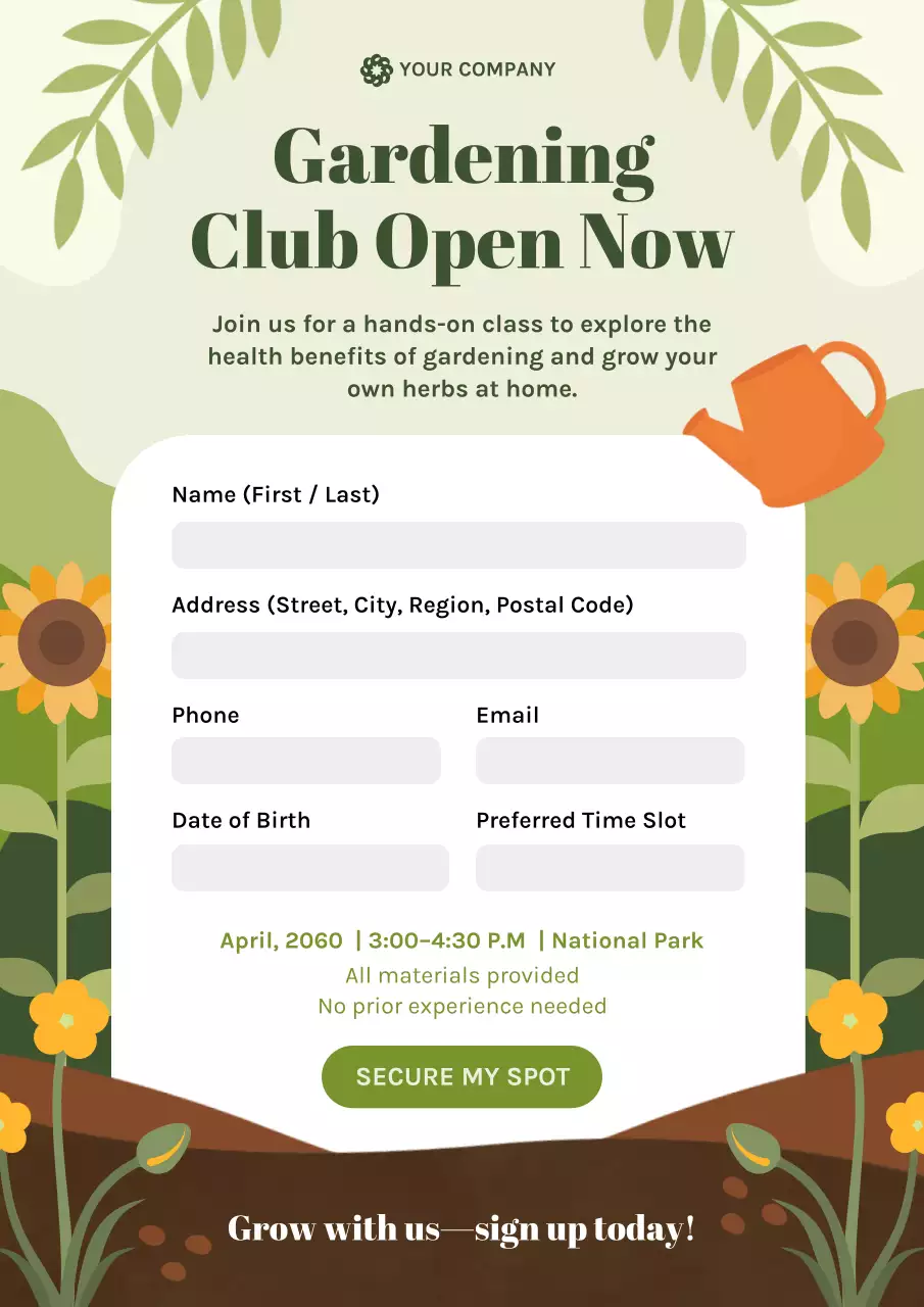 Green Rustic Gardening Registration Poster