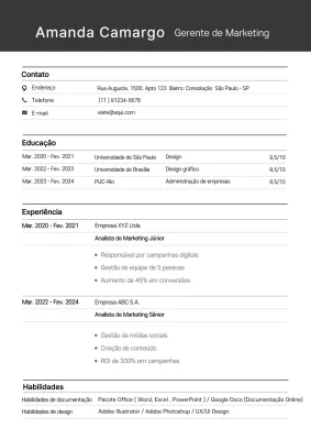 Documento de currículo profissional para negros