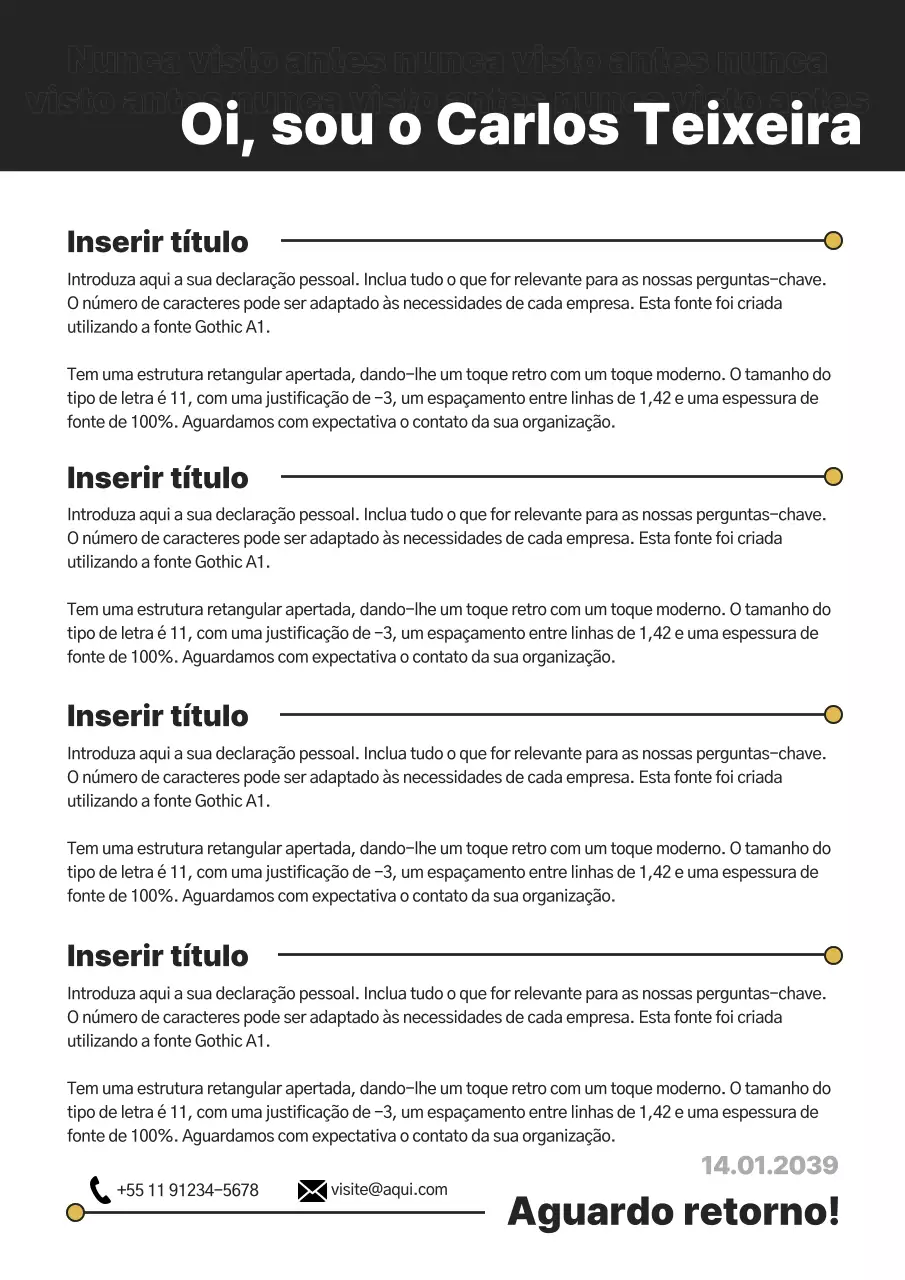 Carta de apresentação moderna preta Documento