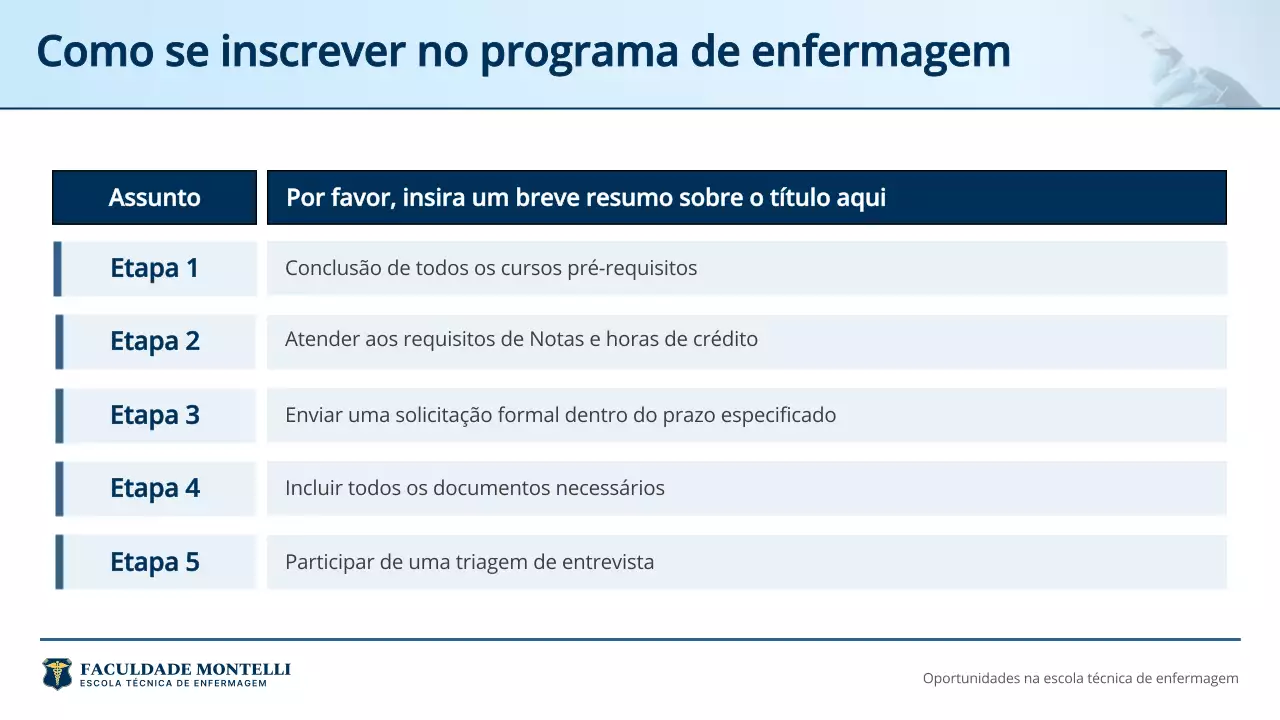 Apresentação do Anúncio do Curso de Enfermagem Profissional Azul