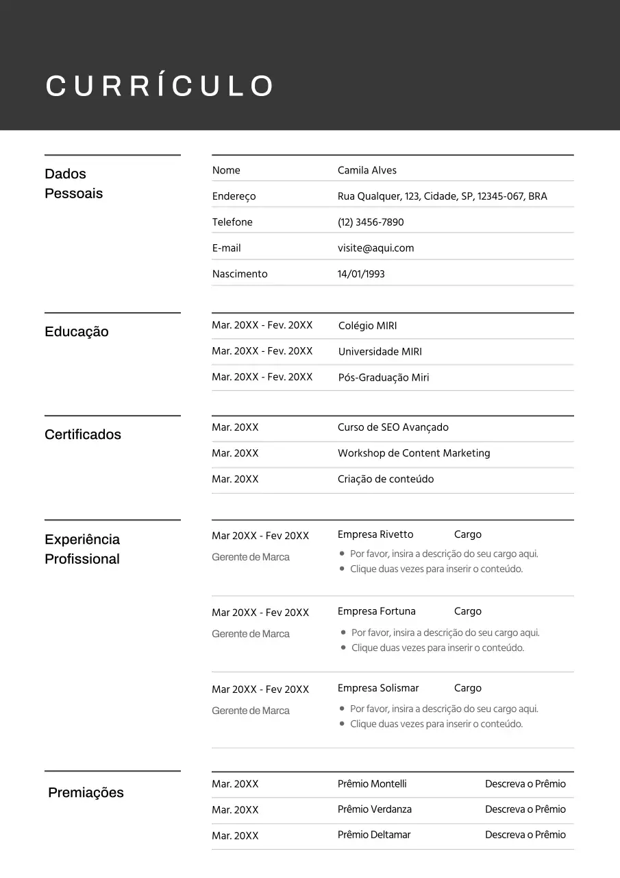 Modelo de currículo profissional para negros