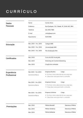 Modelo de currículo profissional para negros
