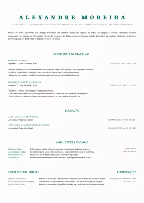 Documento de currículo profissional Teal