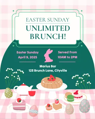 Green and Pink Vintage Easter Brunch Promotion Instagram Post
