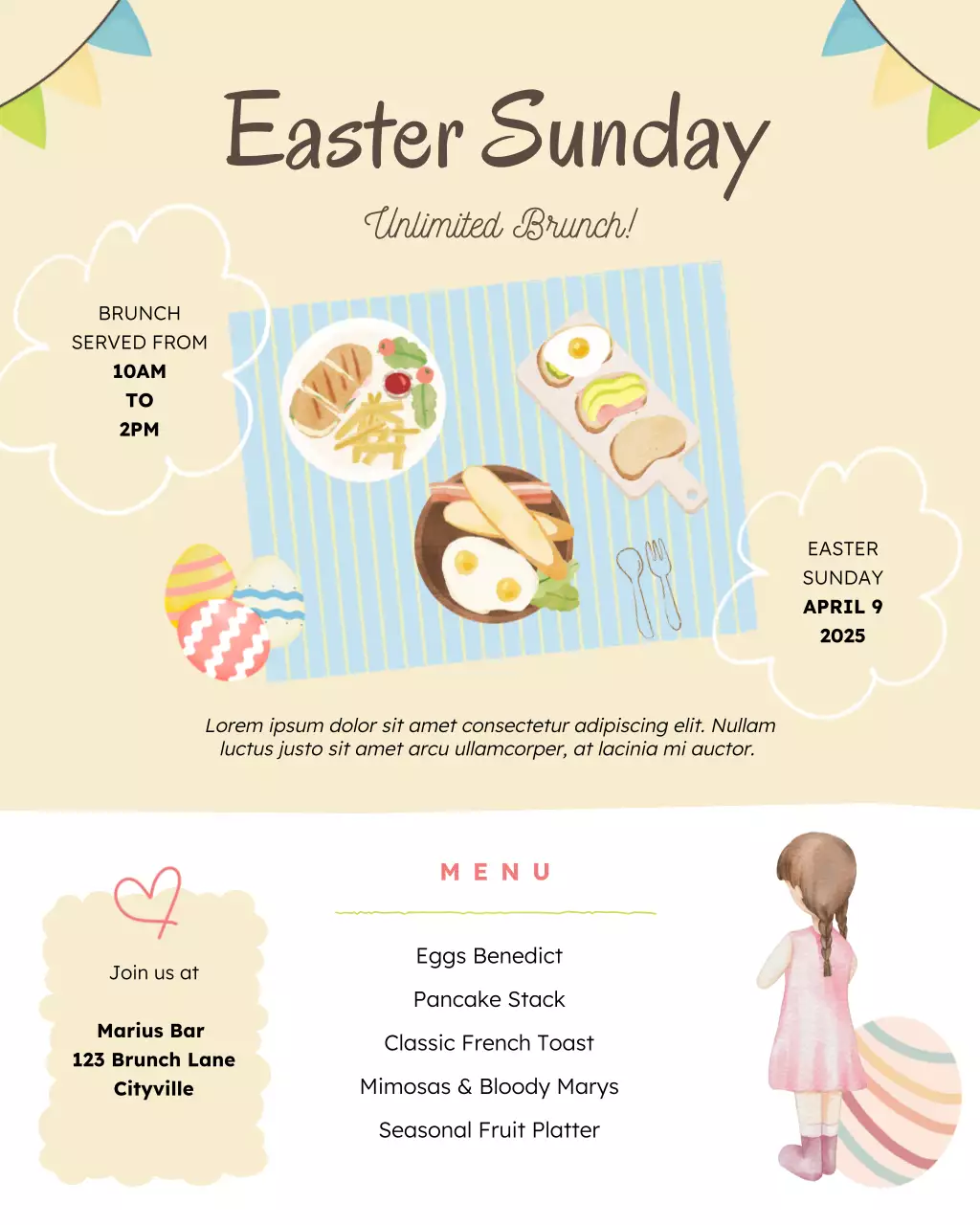 Pastel Watercolor Retro Easter Brunch Announcement