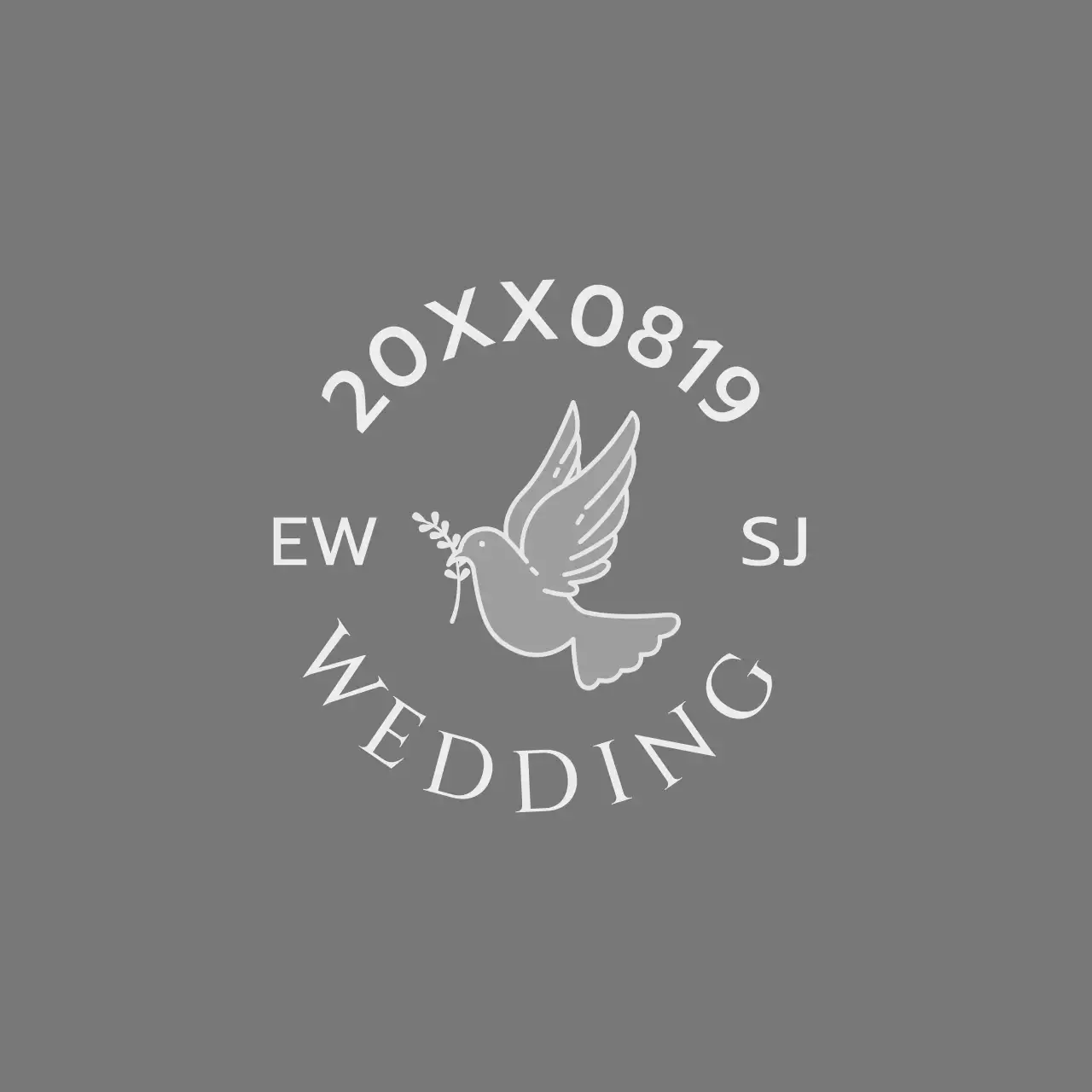 ダークグレーの花と鳥のイラストが入った結婚式の案内状・招待状用