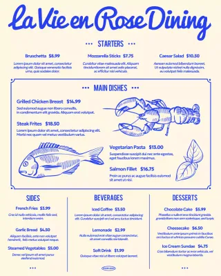 Blue Vintage Dining Menu Instagram Post