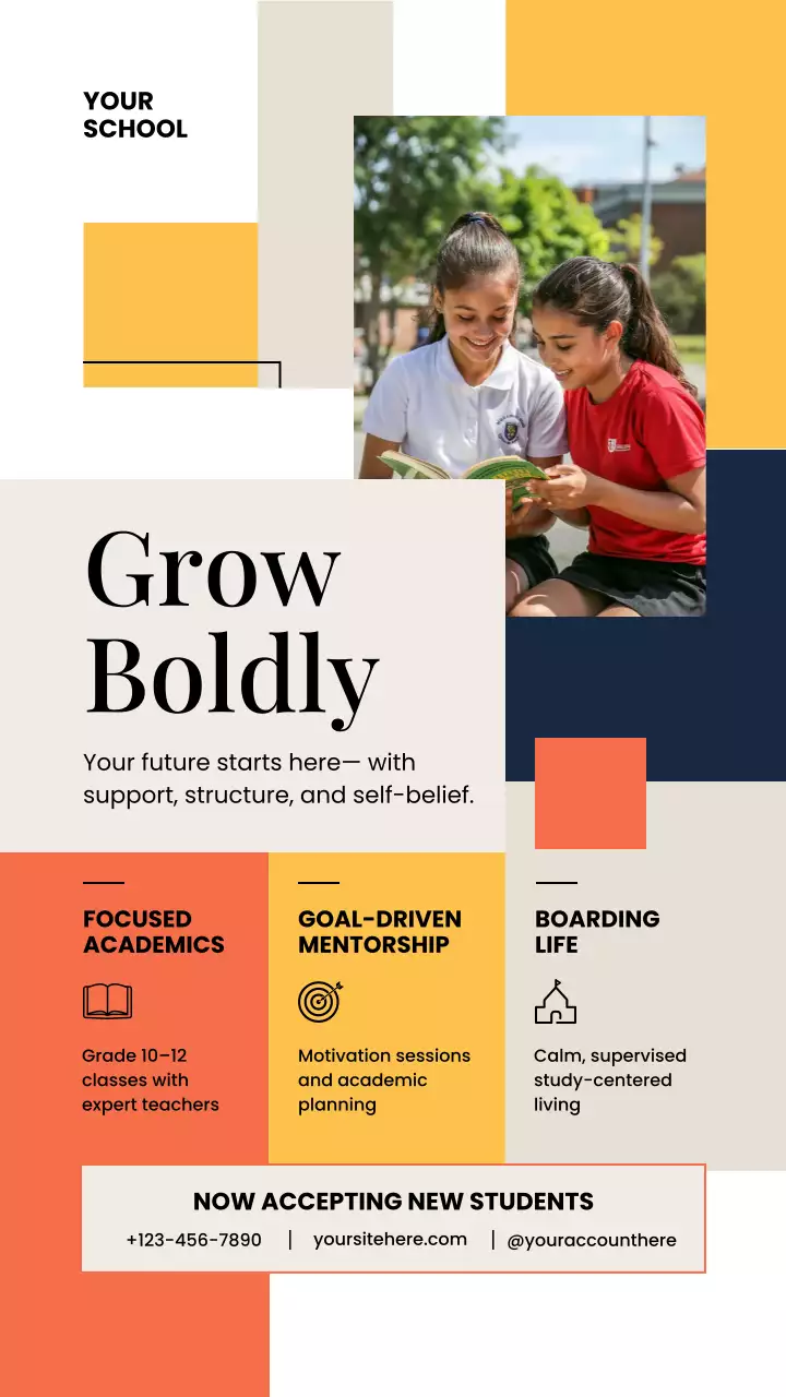 História do Instagram de promoção da escola moderna bege