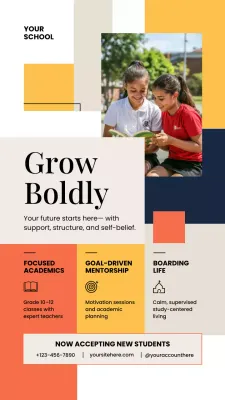 História do Instagram de promoção da escola moderna bege