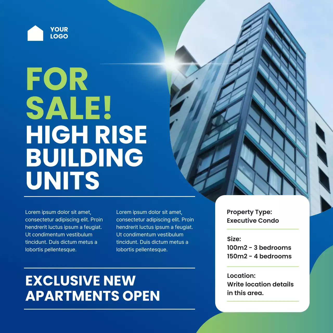 Blue Modern Real Estate Advertisement for Social Media Post