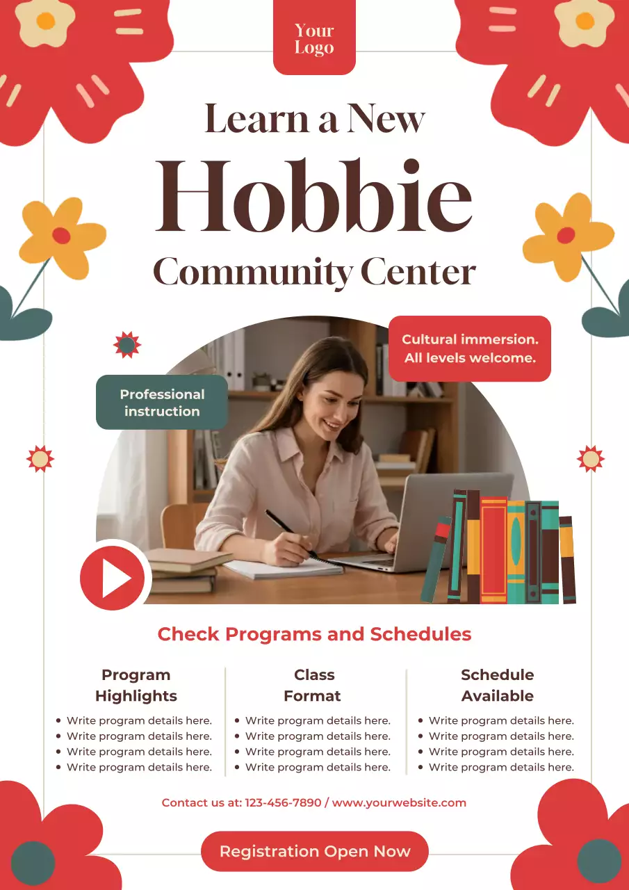 Red Modern Floral Education Promotion Poster