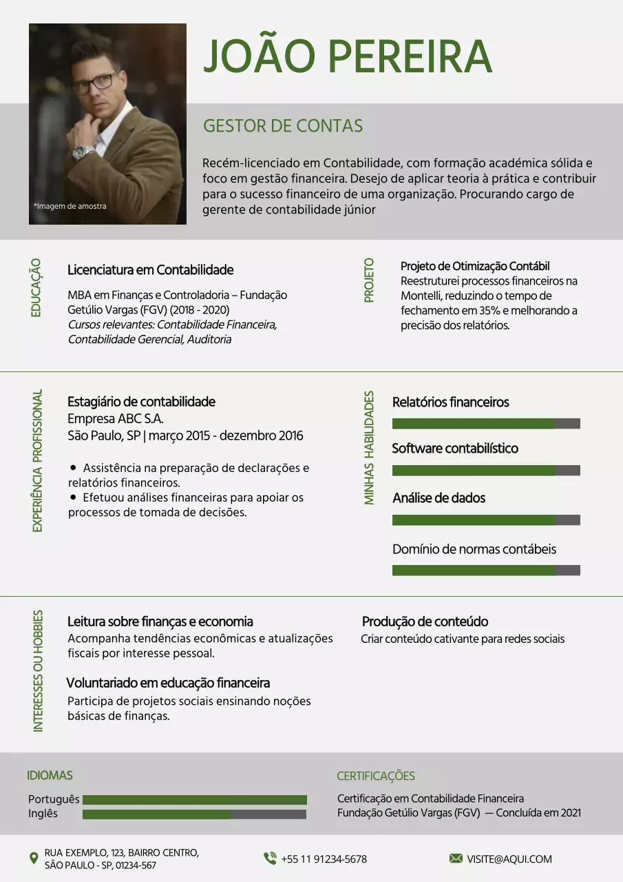 Carteira de gestor de contabilidade simples verde e cinzenta