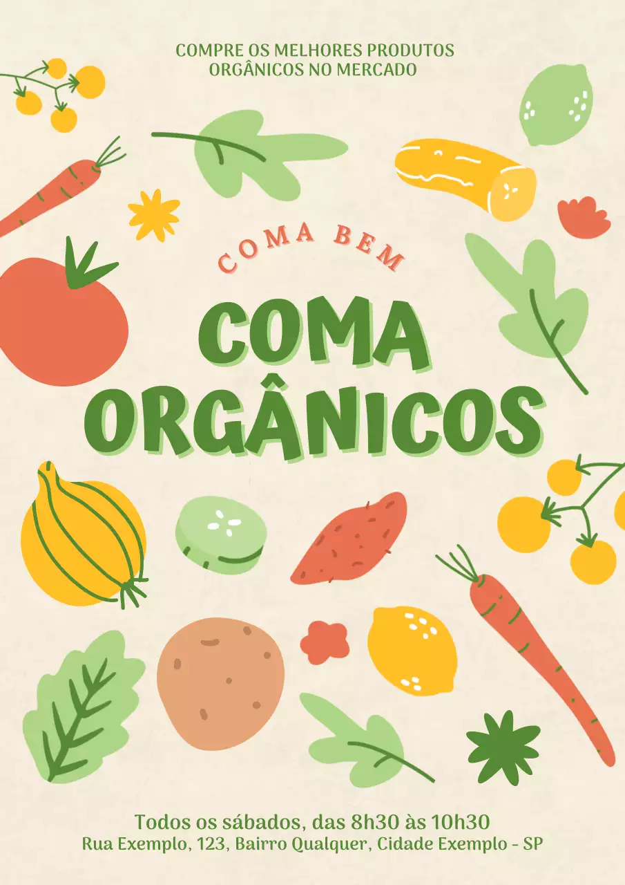 Cartaz de promoção de mercado de alimentos em estilo orgânico natural colorido