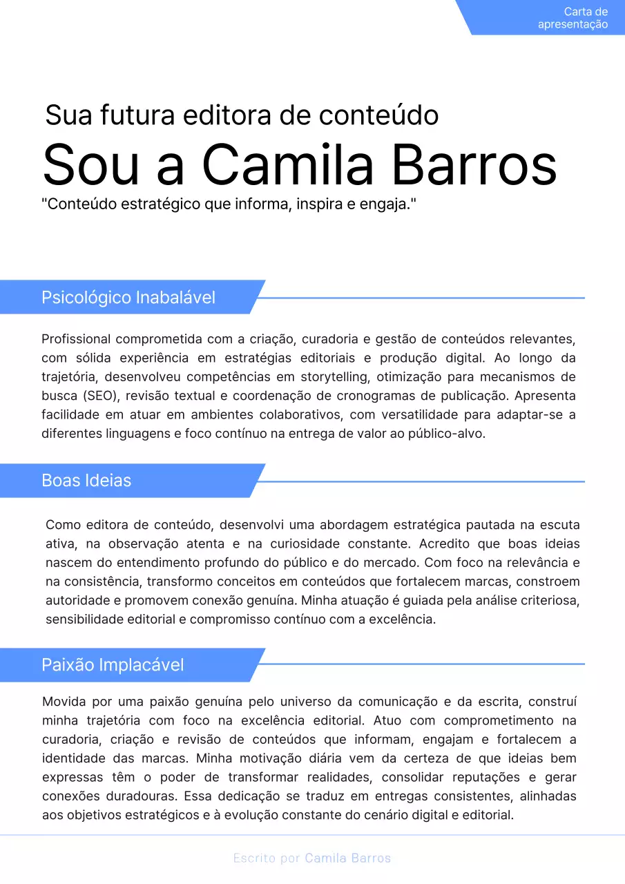 Carta de apresentação simples em azul