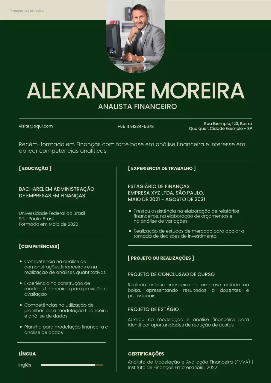 Carteira simples de analista financeiro verde e bege