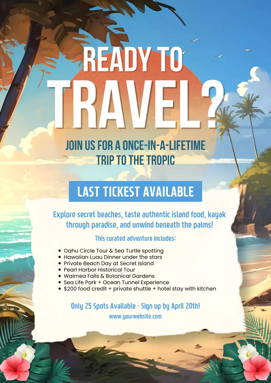 Blue Tropical Travel Promotion Poster