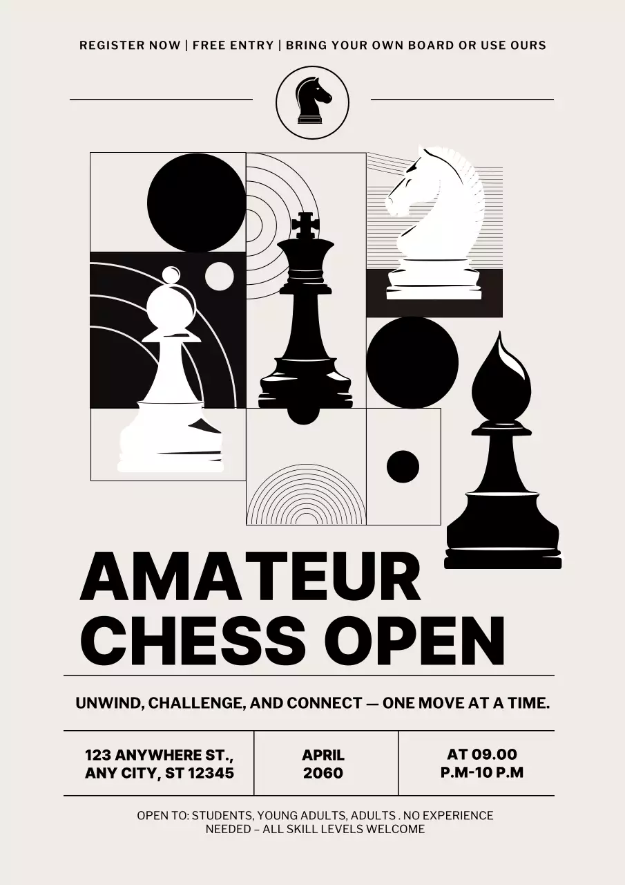 Black Modern Chess Game Event Poster