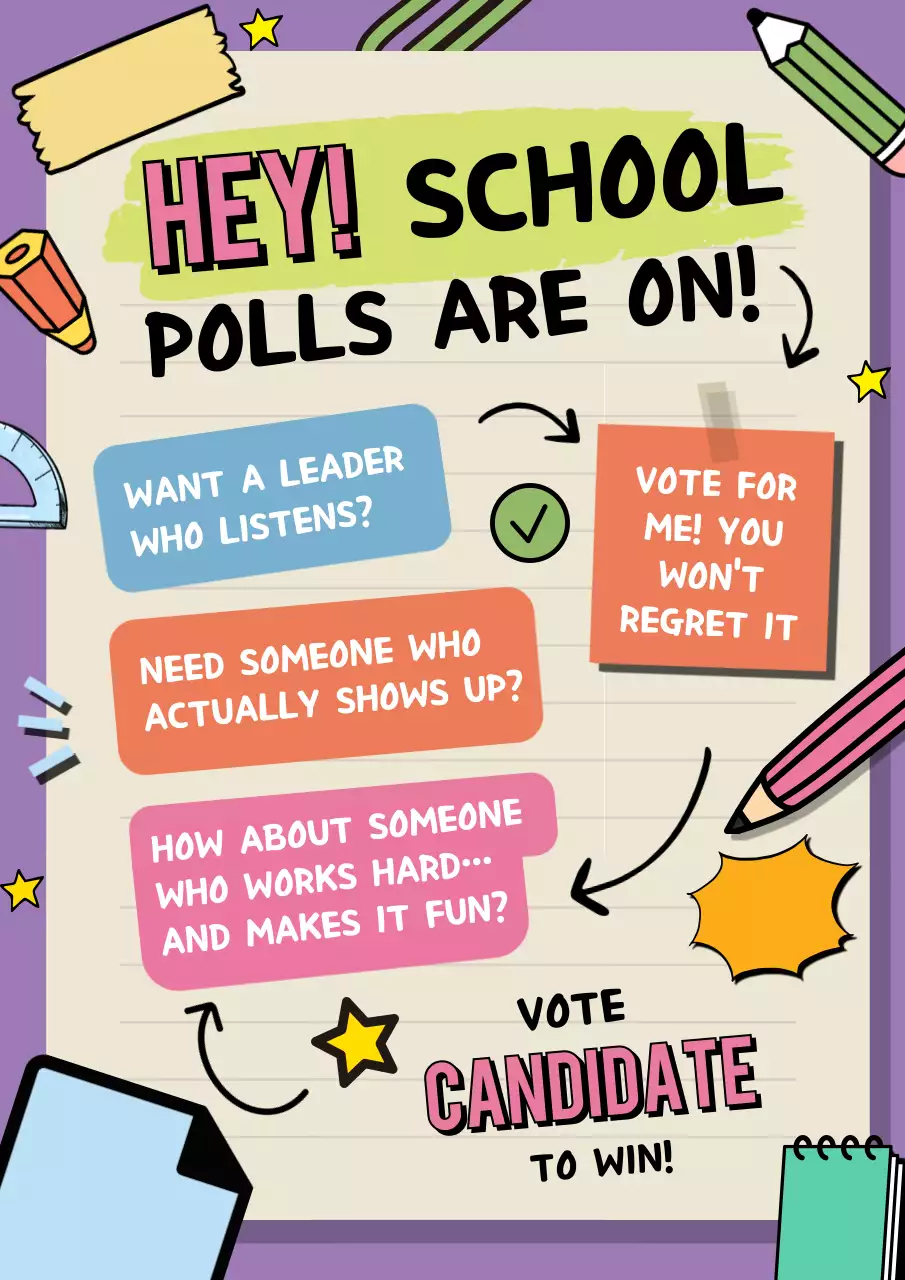 Purple Playful School Election Announcement Poster