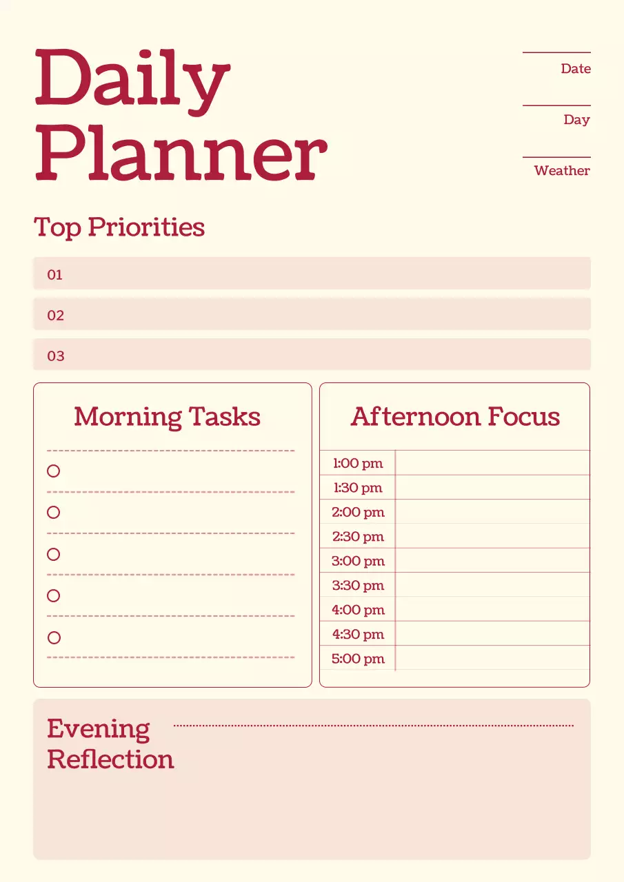 Beige and Red Minimal Planner Schedule Poster