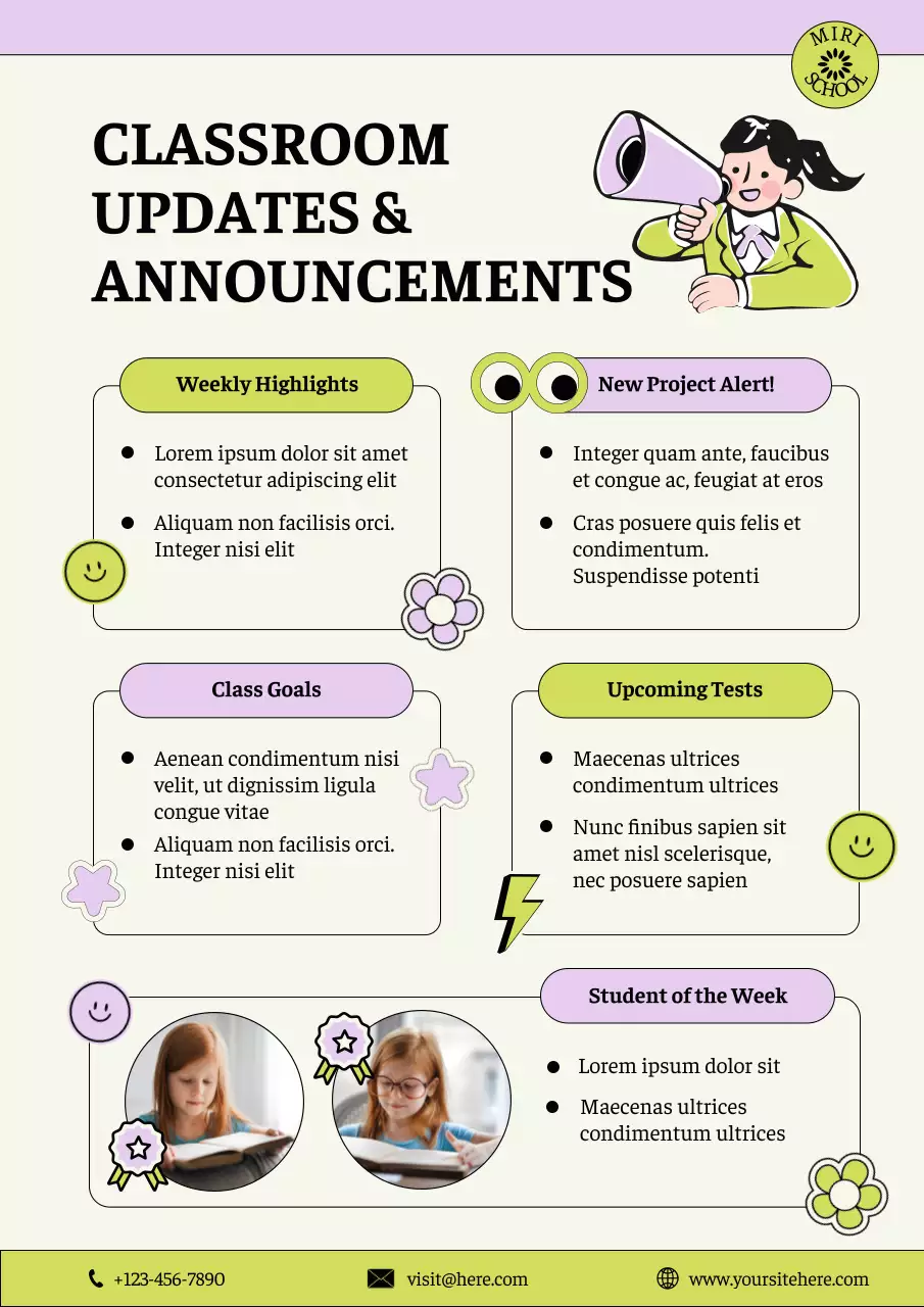 Neon Green and Pink Modern Classroom Announcement Poster