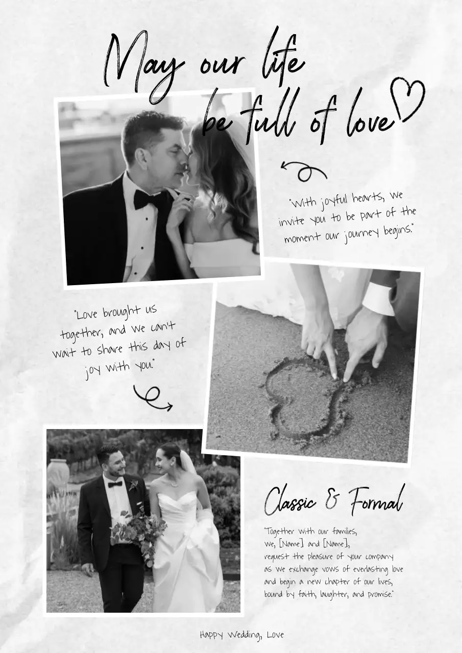 흑백 클래식 결혼 초대장