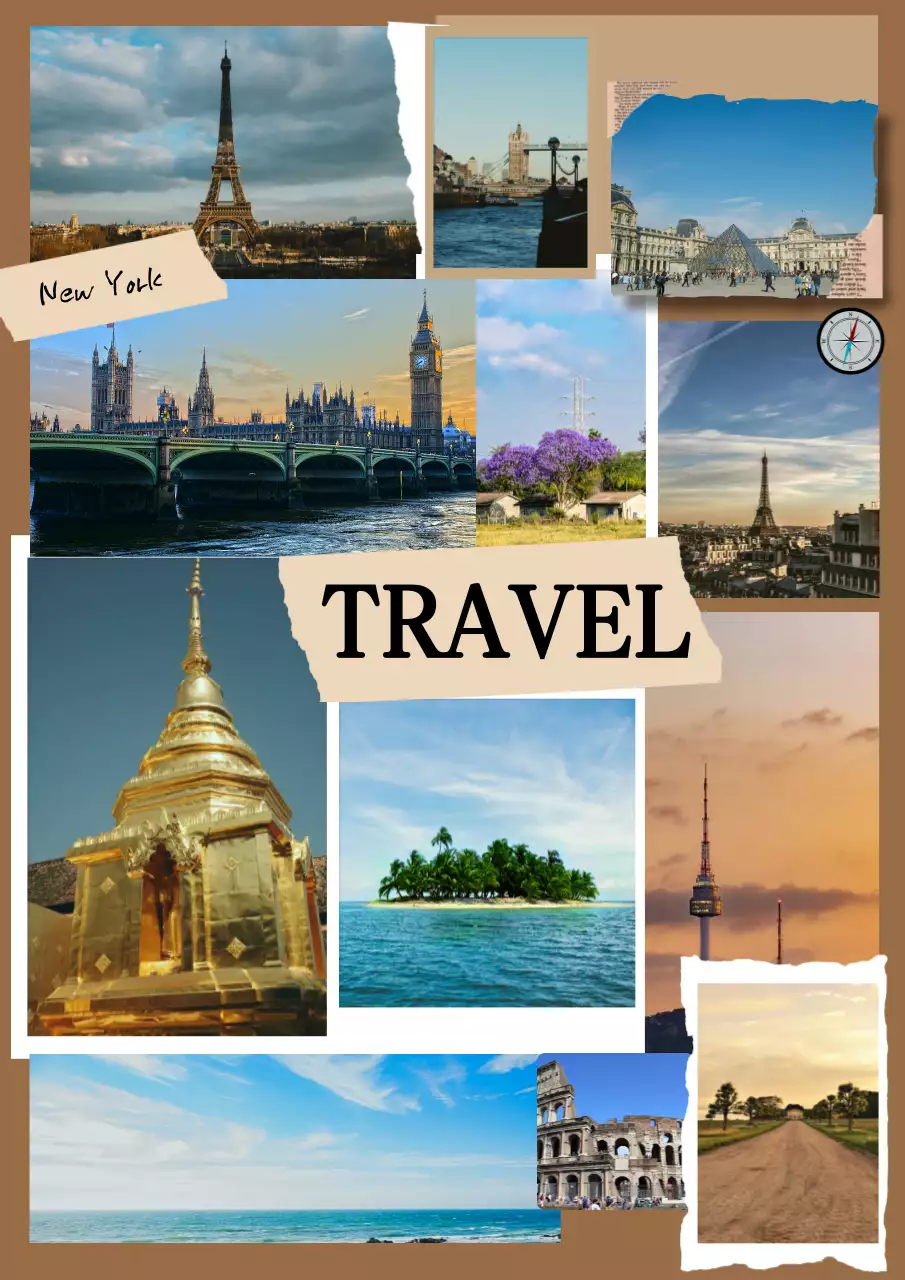 Beige Retro Travel Photo Album Poster