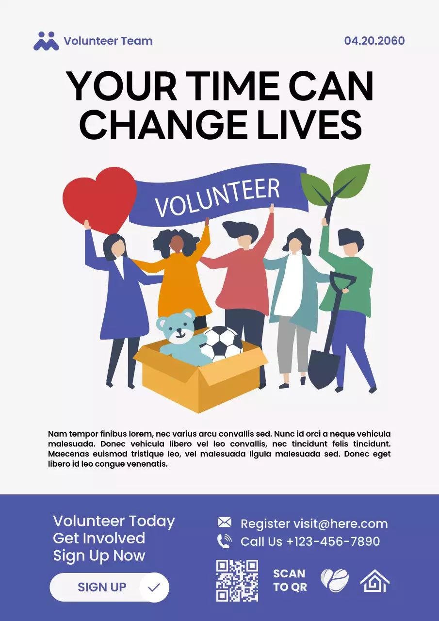 블루 모던 자원봉사 초대장