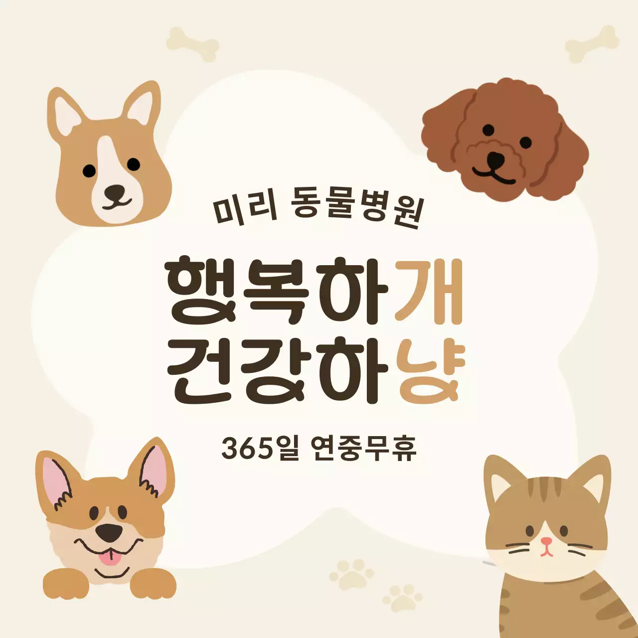 베이지 아기자기한 동물병원 광고