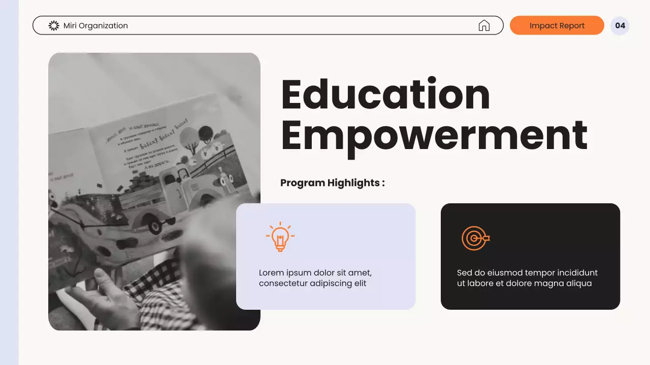 White and Orange Modern Non-Profit Impact Report Presentation