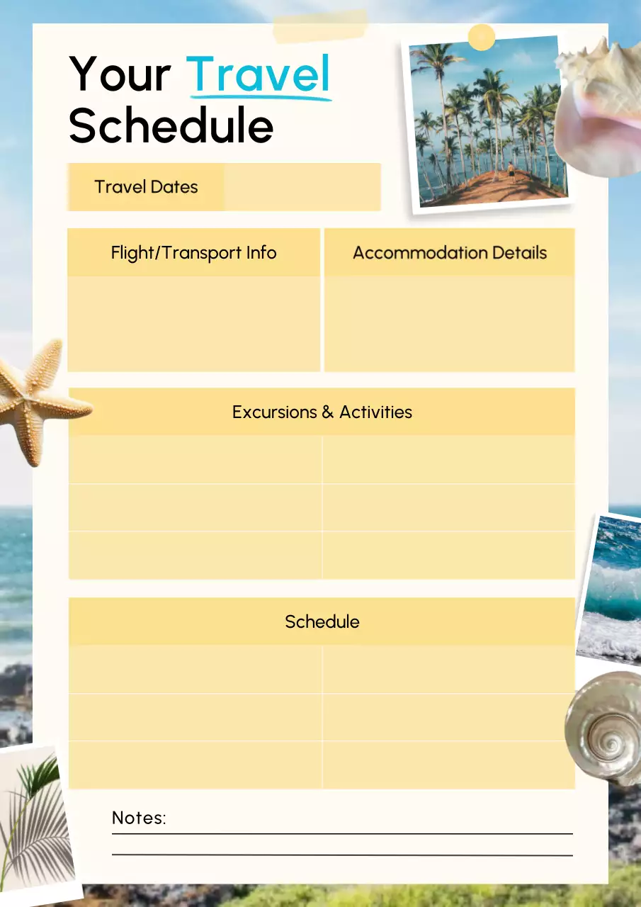 Tropical Minimal Travel Planner Schedule Poster