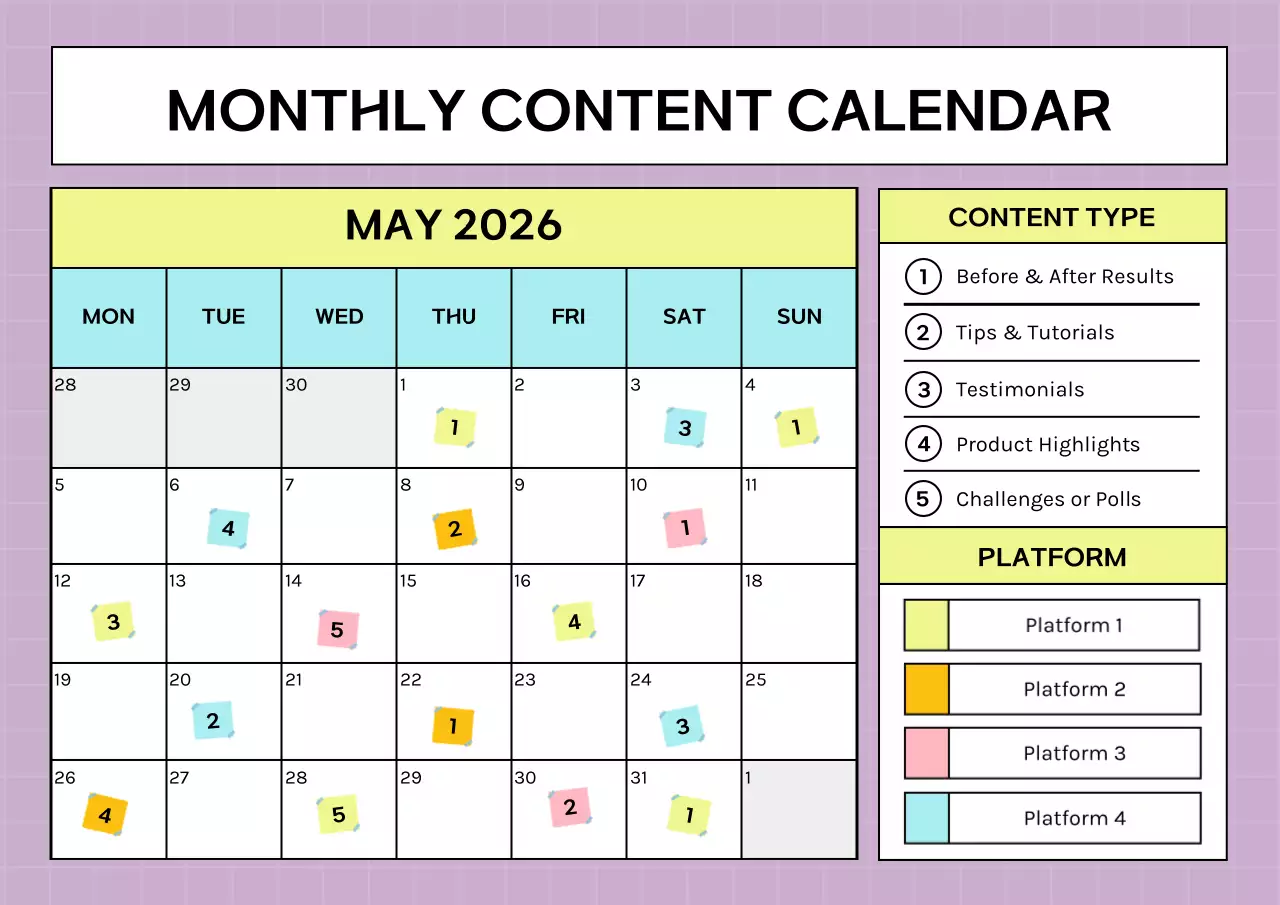 Purple Modern Monthly Content Calendar Poster