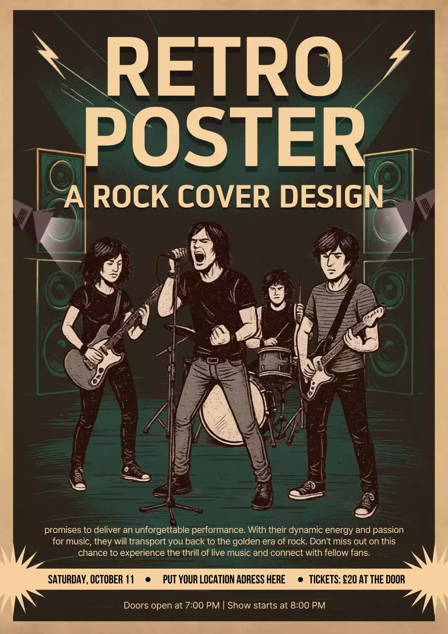 Beige Retro Rock Advertisement Poster
