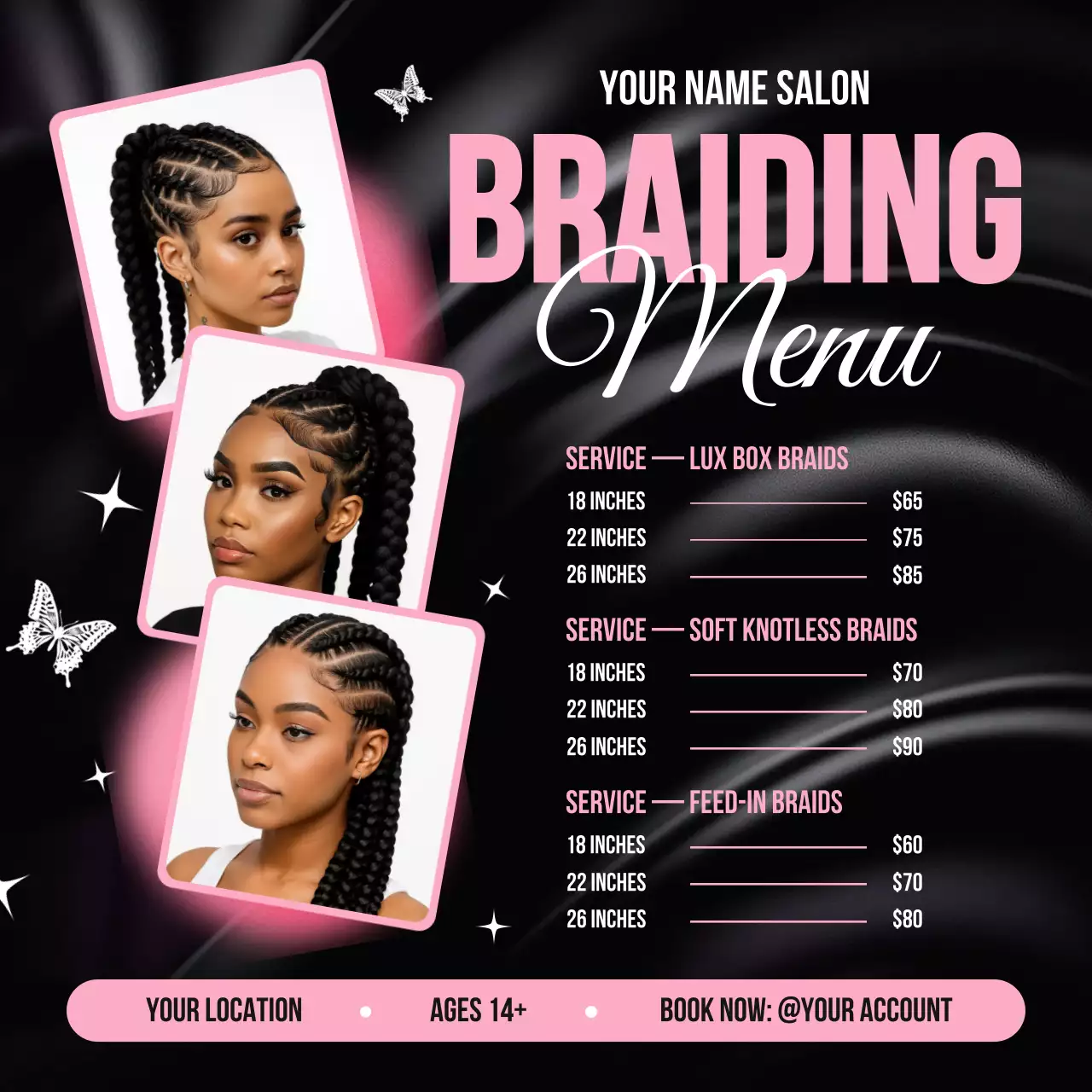 Black Modern Braiding Menu Social Media Post