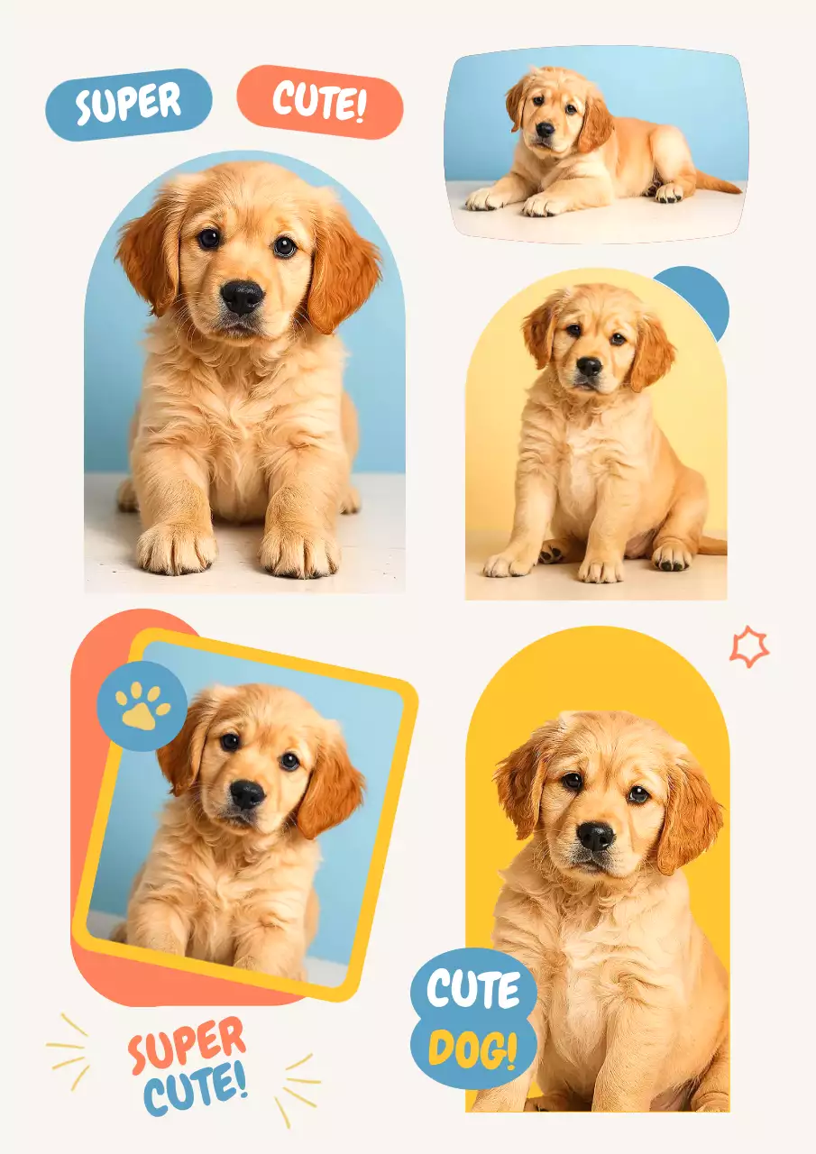 Yellow Cute Puppy Sticker Poster