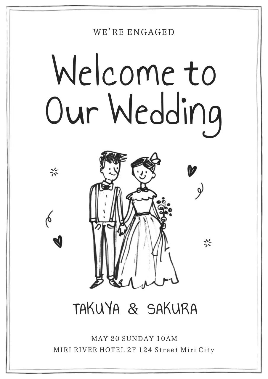 白黒 手書き 結婚式 招待状