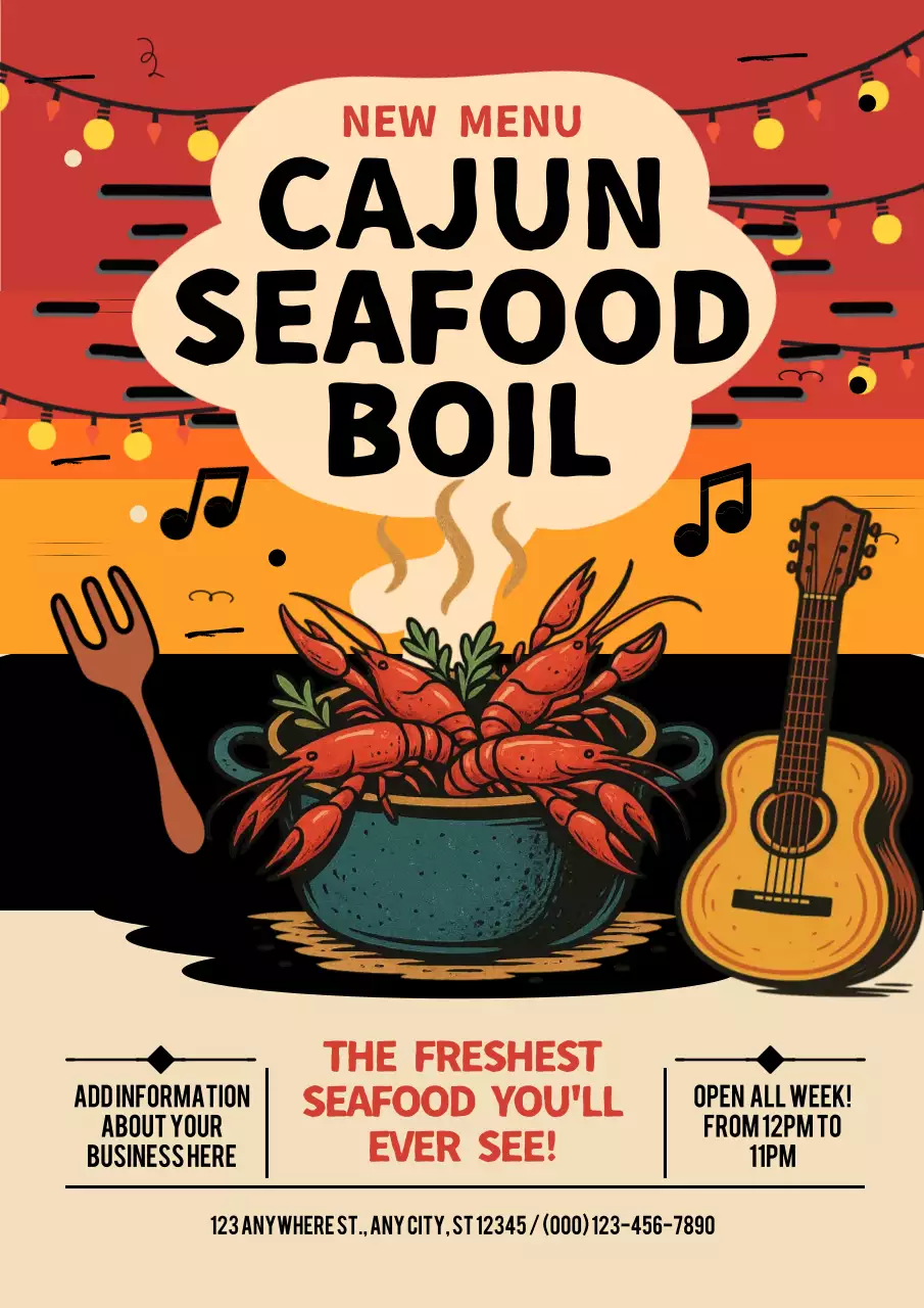 Orange Retro Seafood Menu Promotion Poster