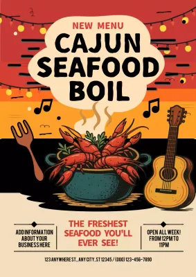 Orange Retro Seafood Menu Promotion Poster