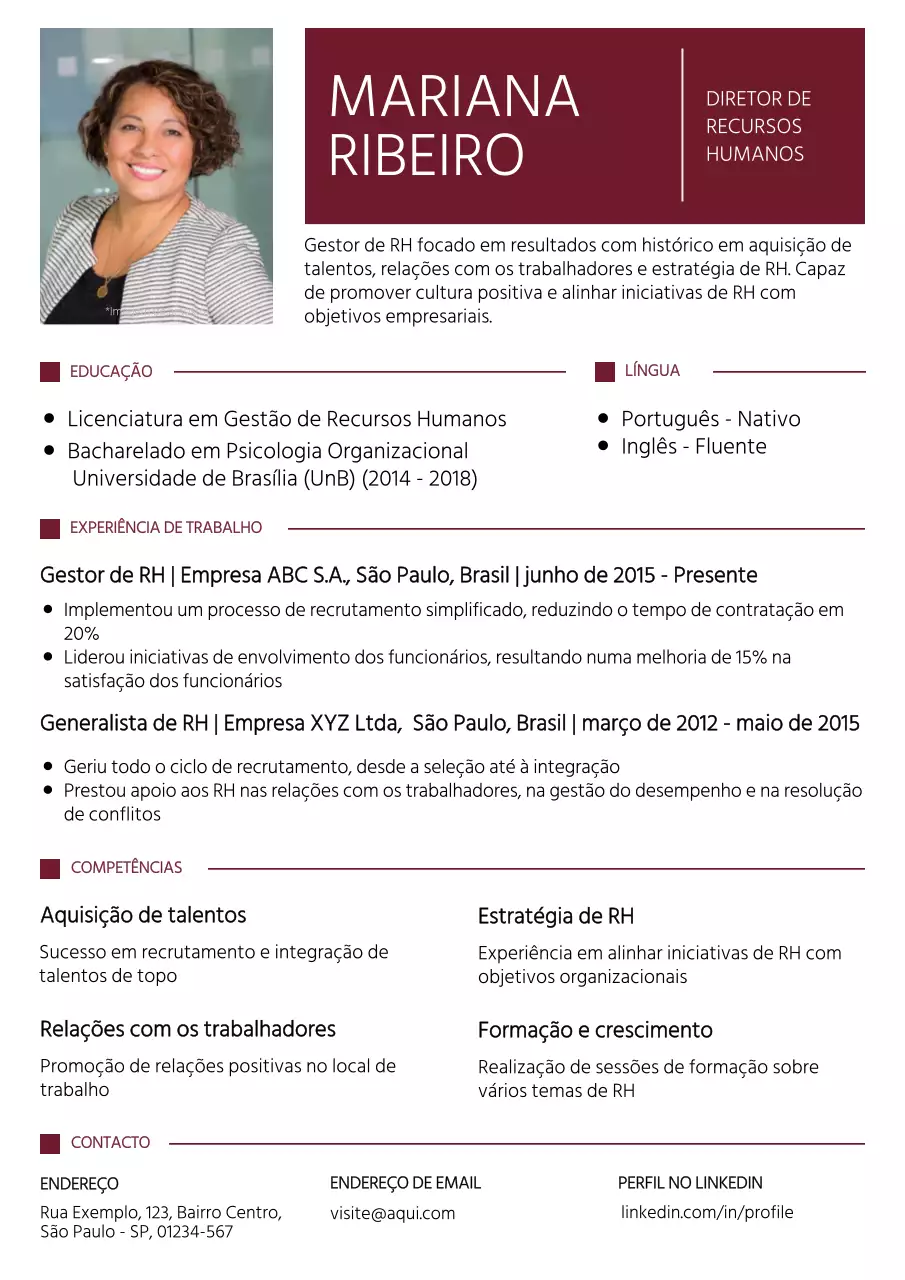 Carteira simples de gestor de recursos humanos vermelha e branca