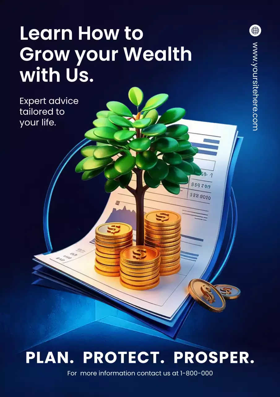 Poster Promosi Kekayaan Modern Biru