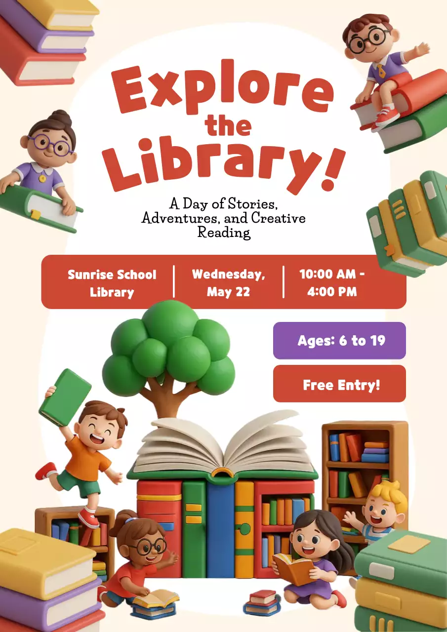 Beige Playful Library Event Poster
