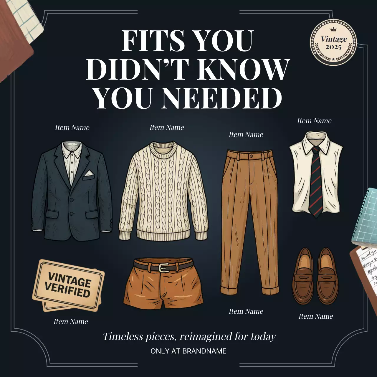 Navy Vintage Fashion Promotion Social Media Post