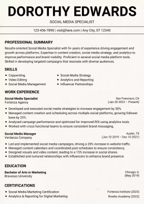 White and Black Social Media Specialist Document
