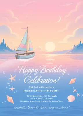 Undangan Ulang Tahun Tema Pantai Estetika Pink