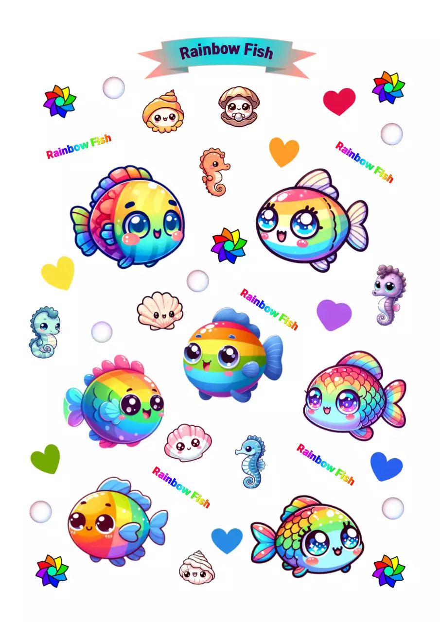 무지개 아기자기한 바다 스티커