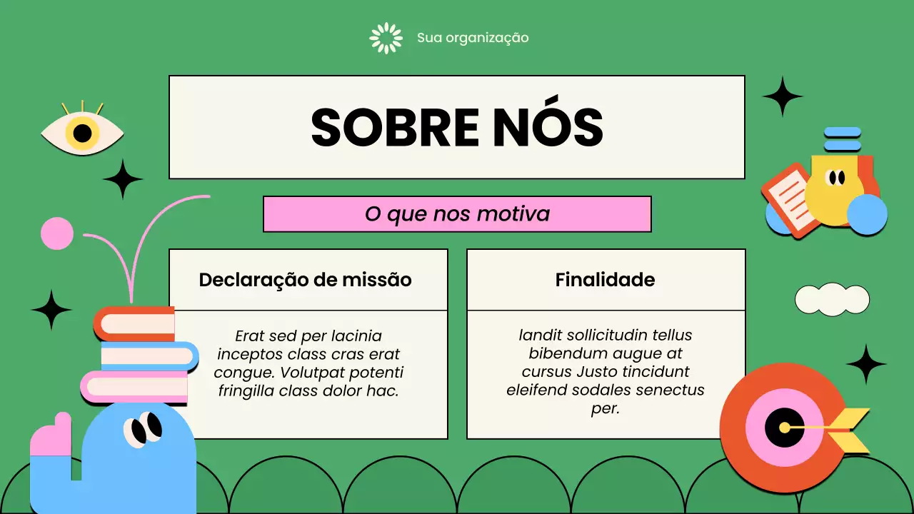 Apresentação colorida e ilustrada de uma organização sem fins lucrativos