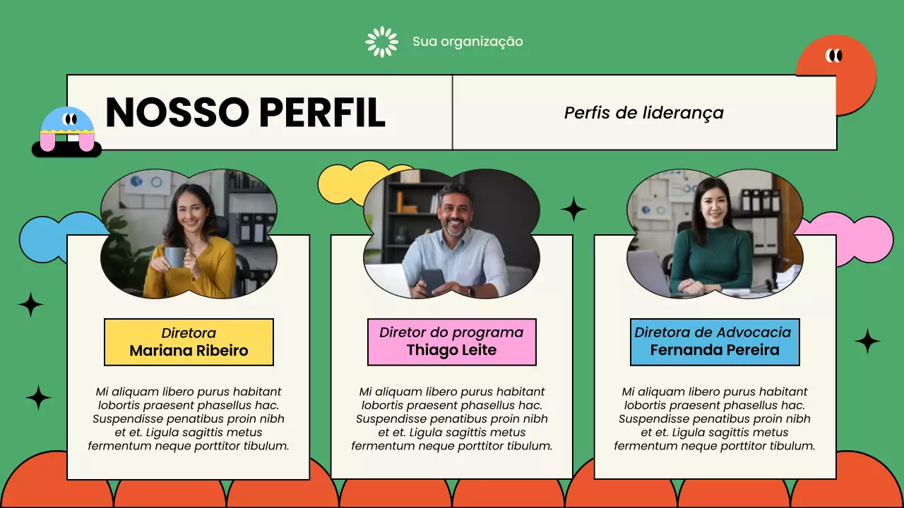 Apresentação colorida e ilustrada de uma organização sem fins lucrativos