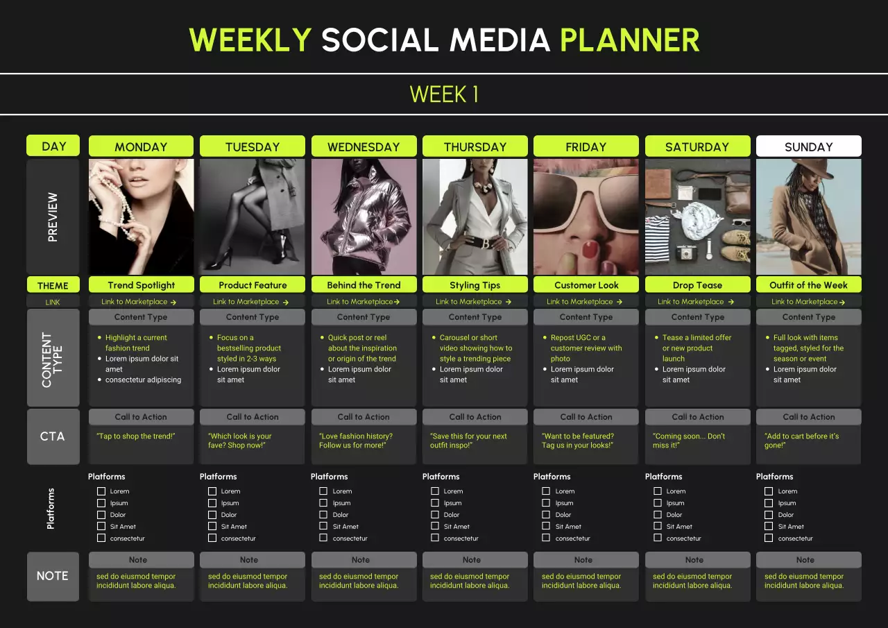 Black Modern Weekly Social Media Planner Web Poster