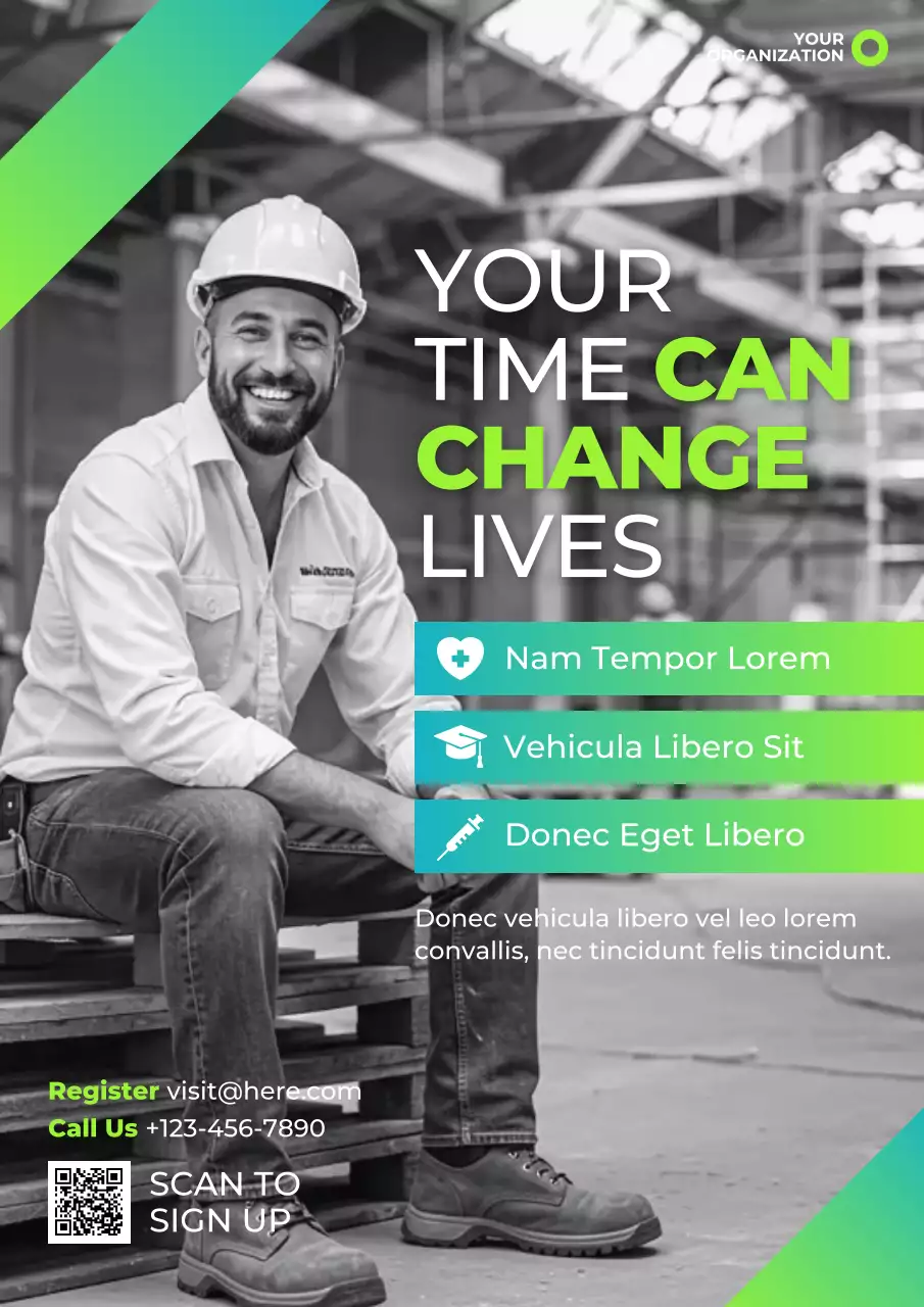 Black and White Photo with Green Gradient Non-Profit Recruitment Poster