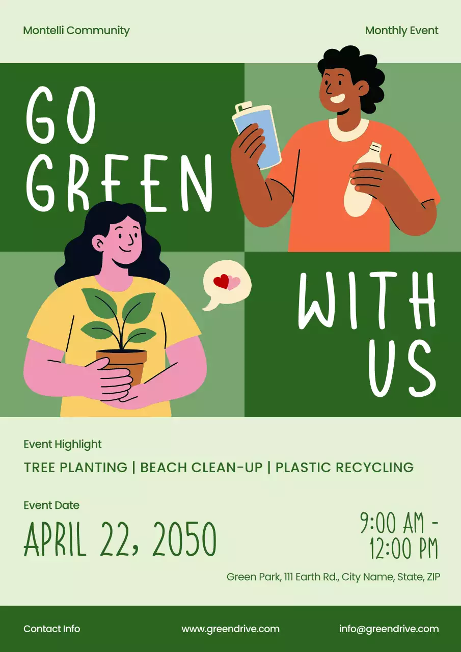 Green Illustrative Sustainable Environment Community Poster