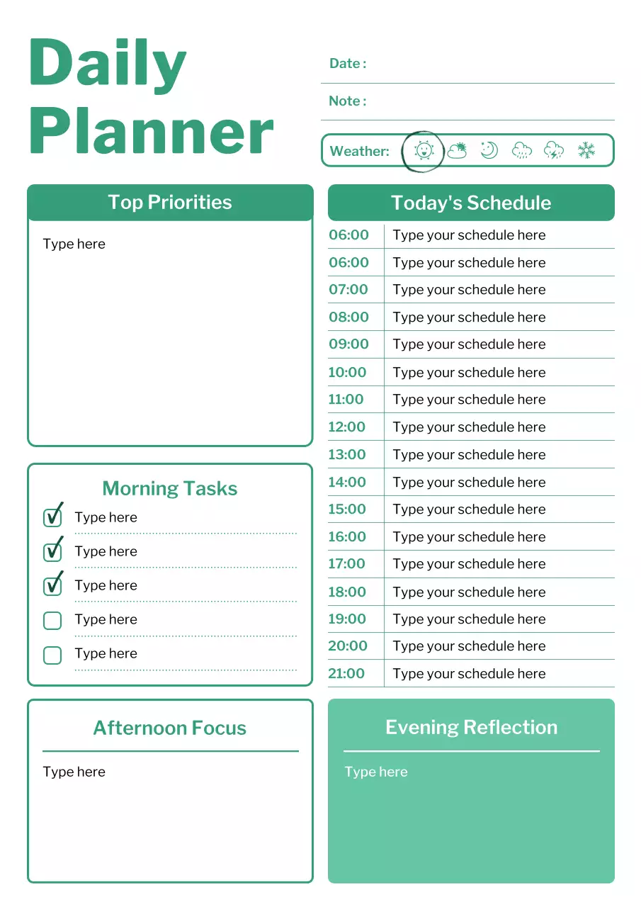 Green Minimal Planner Schedule Poster